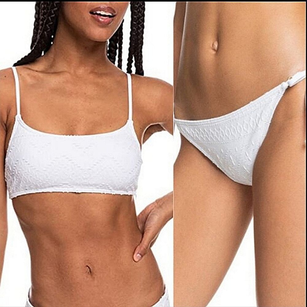ROXY white WOMENS 2 pc QUIET BEAUTY BRALETTE BIKINI TOP Side Tie Bikini Bottoms